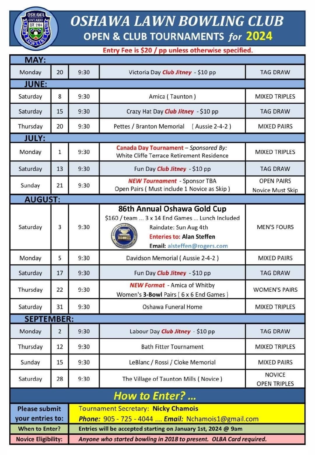 Oshawa Lawn Bowling Club Tournaments