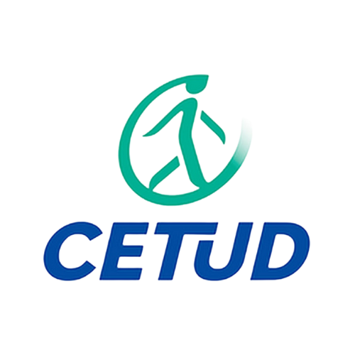 Un logo bleu et vert pour cetud avec une personne dans un cercle