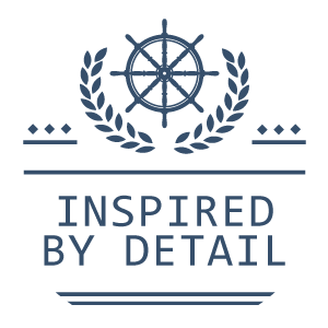 Navy logo: ship's wheel within laurel wreath, text 