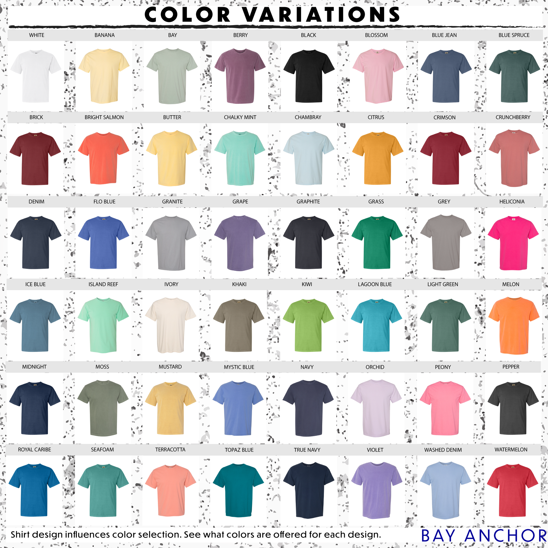 White t-shirt with a blue and green graphic of a compass rose and text