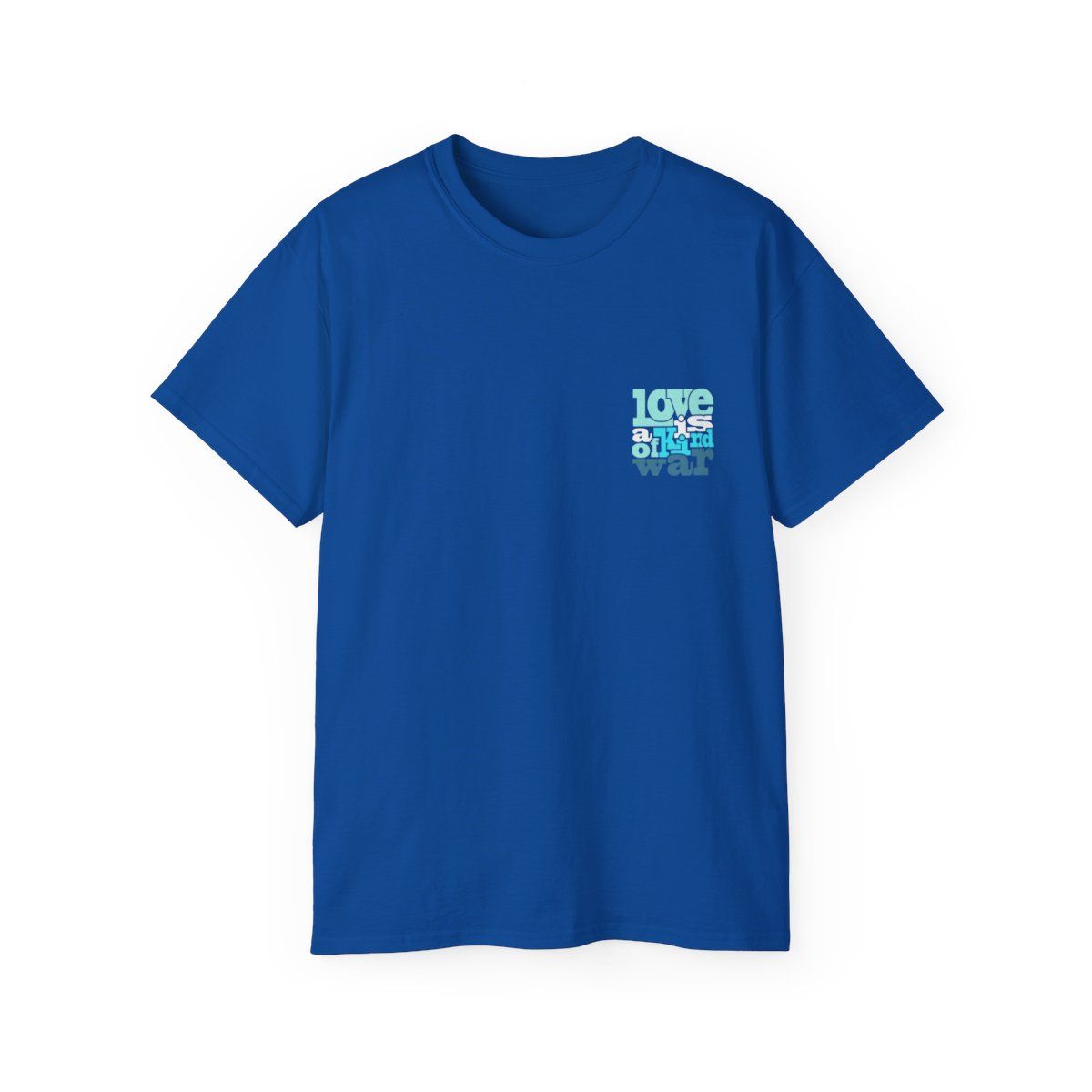 A blue t-shirt with the word love on it