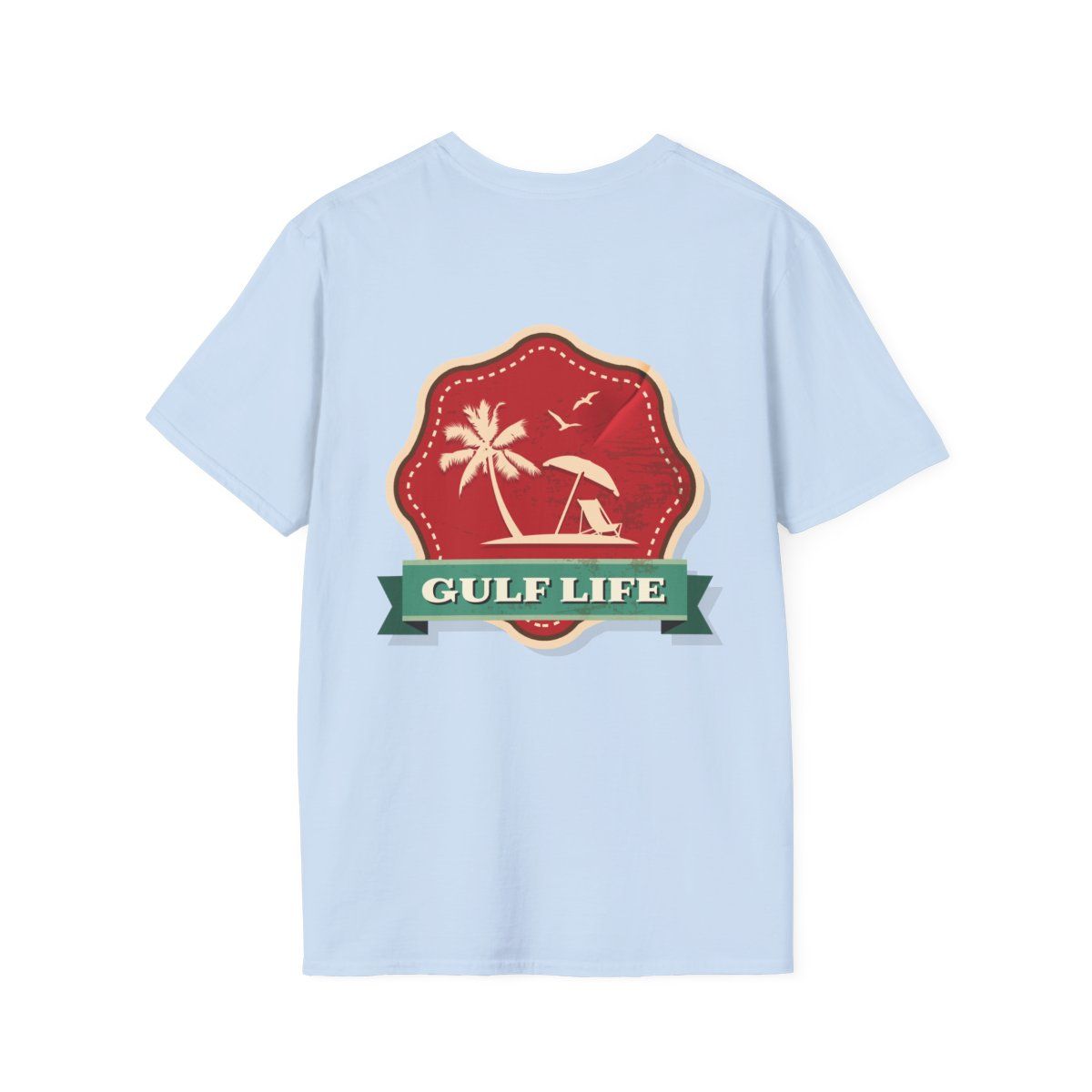 A light blue t-shirt that says gulf life
