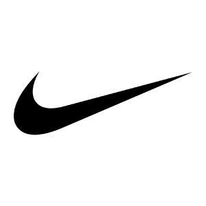 Black Nike swoosh logo on white background.