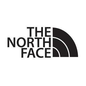 The North Face logo: Black text and a curved shape resembling a mountain range.