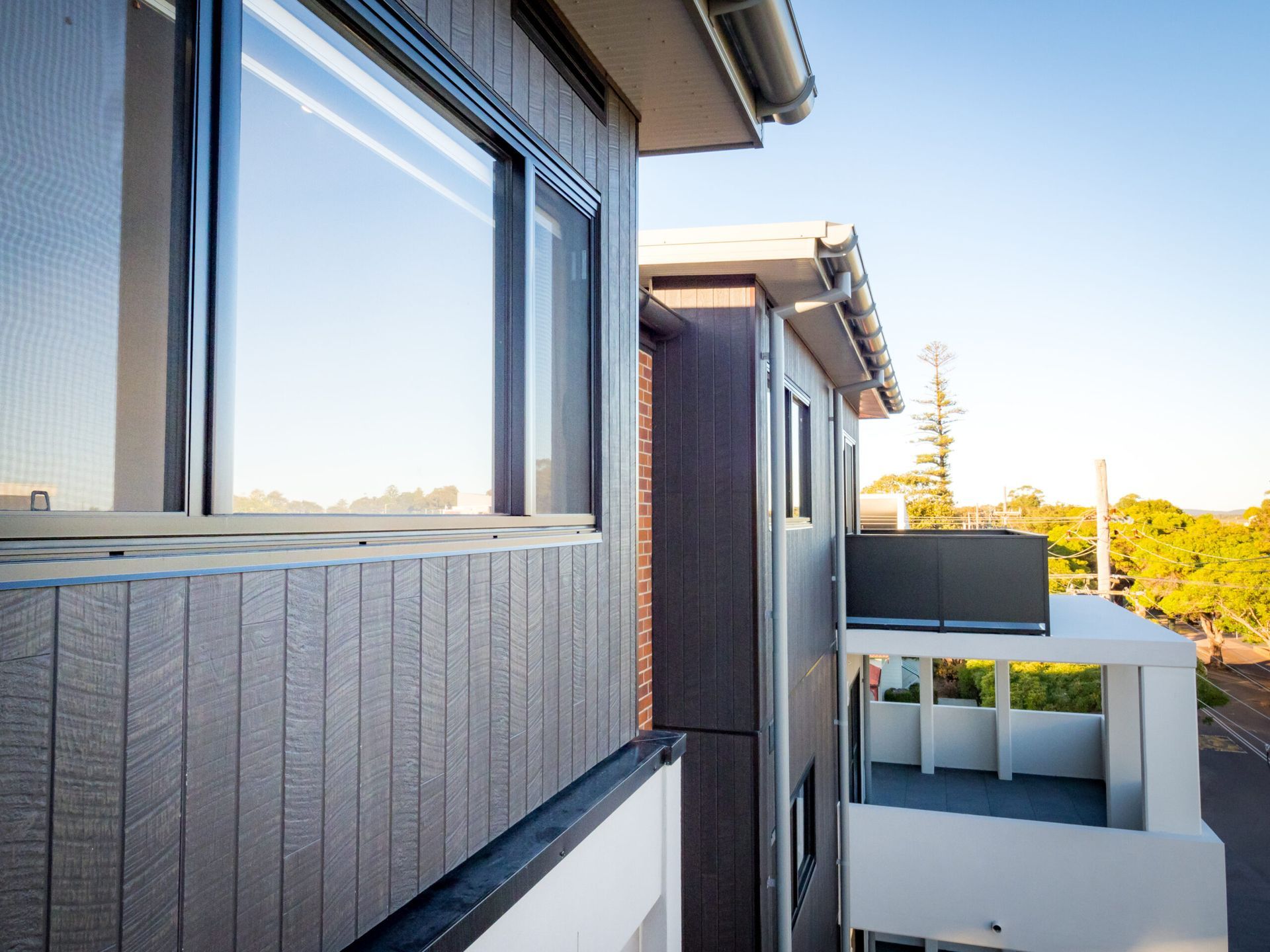 A building with a lot of windows and a balcony