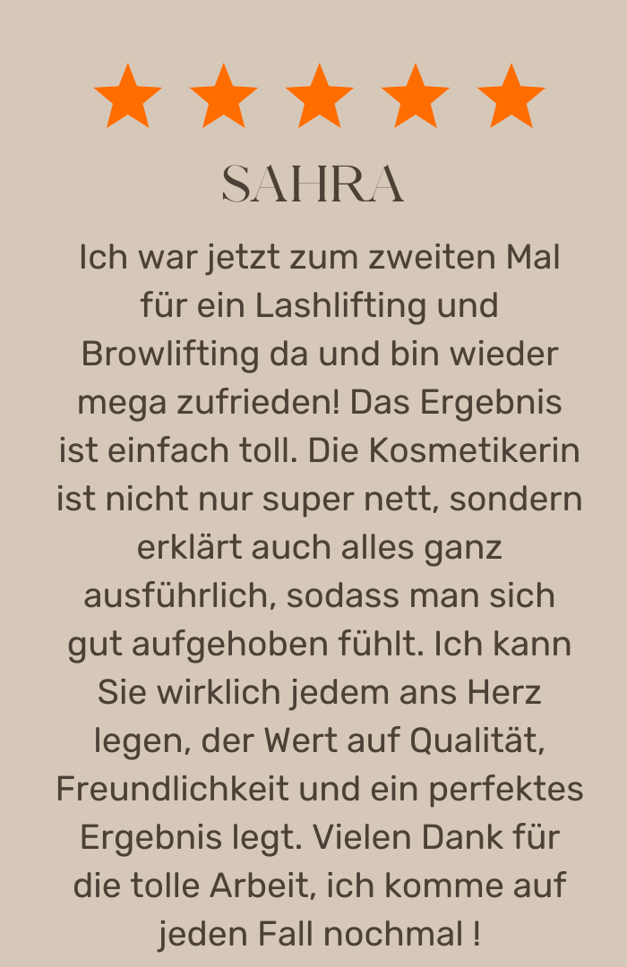Bewertung einer Schönheitsbehandlung von Sahra
