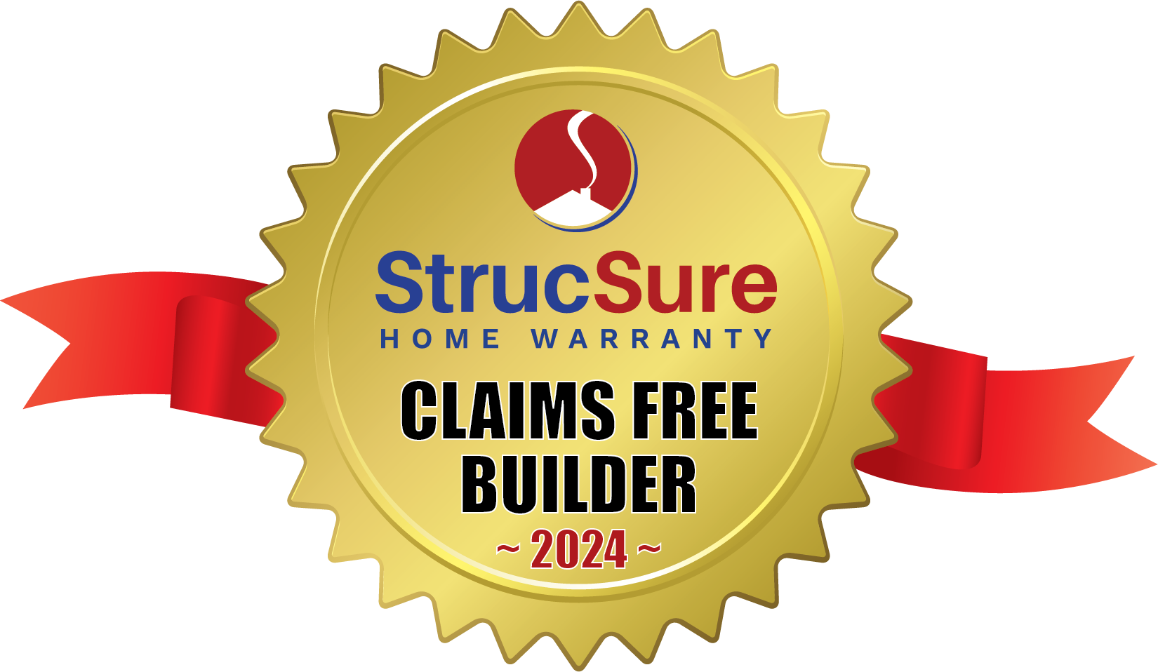 A gold seal that says ' claims free builder ' on it