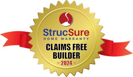 A gold seal that says ' claims free builder ' on it