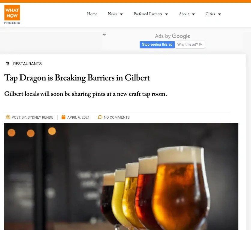 Website Post — Gilbert, AZ — Tap Dragon Craft Been & Wine Bar