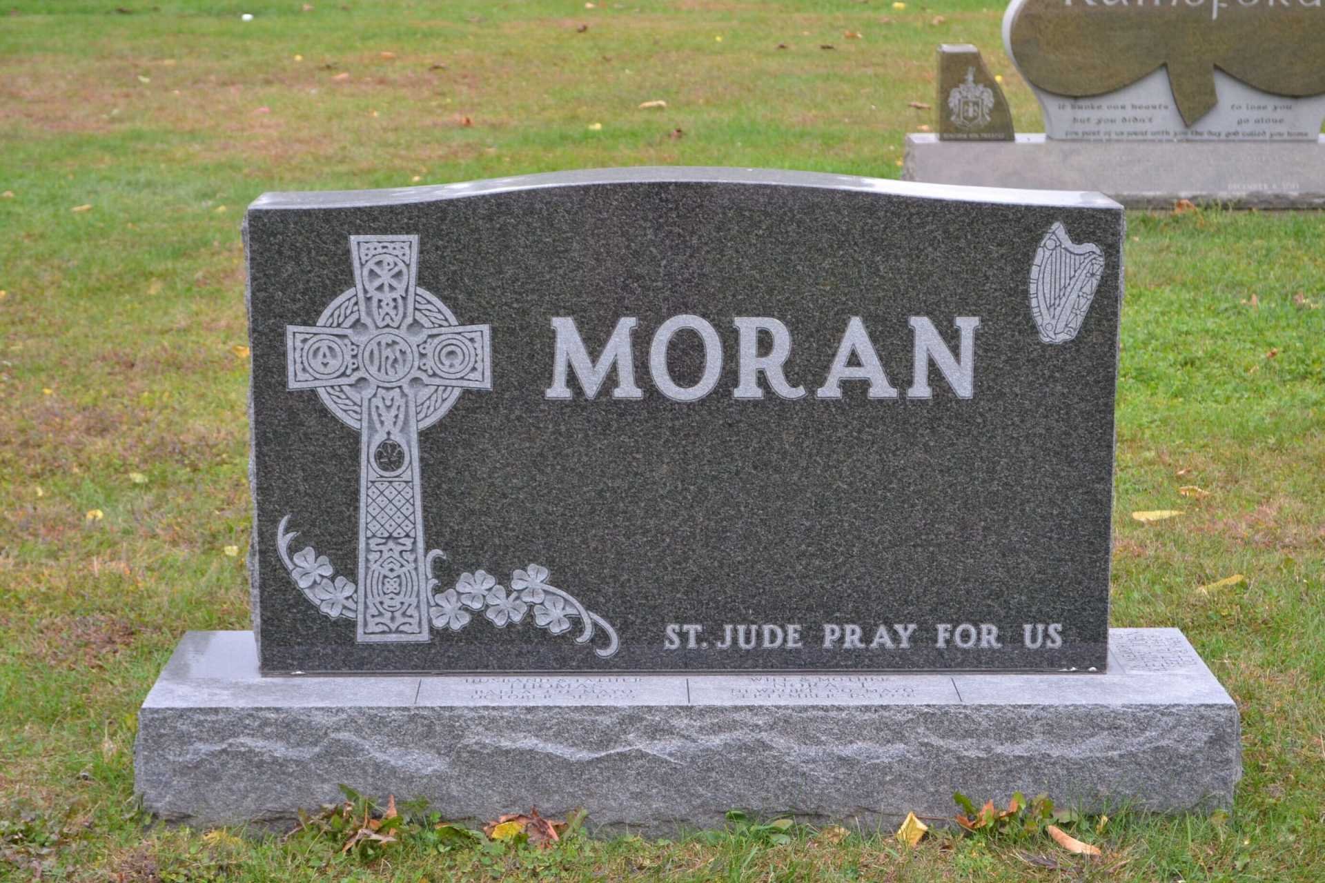 Headstone, black granite, with 