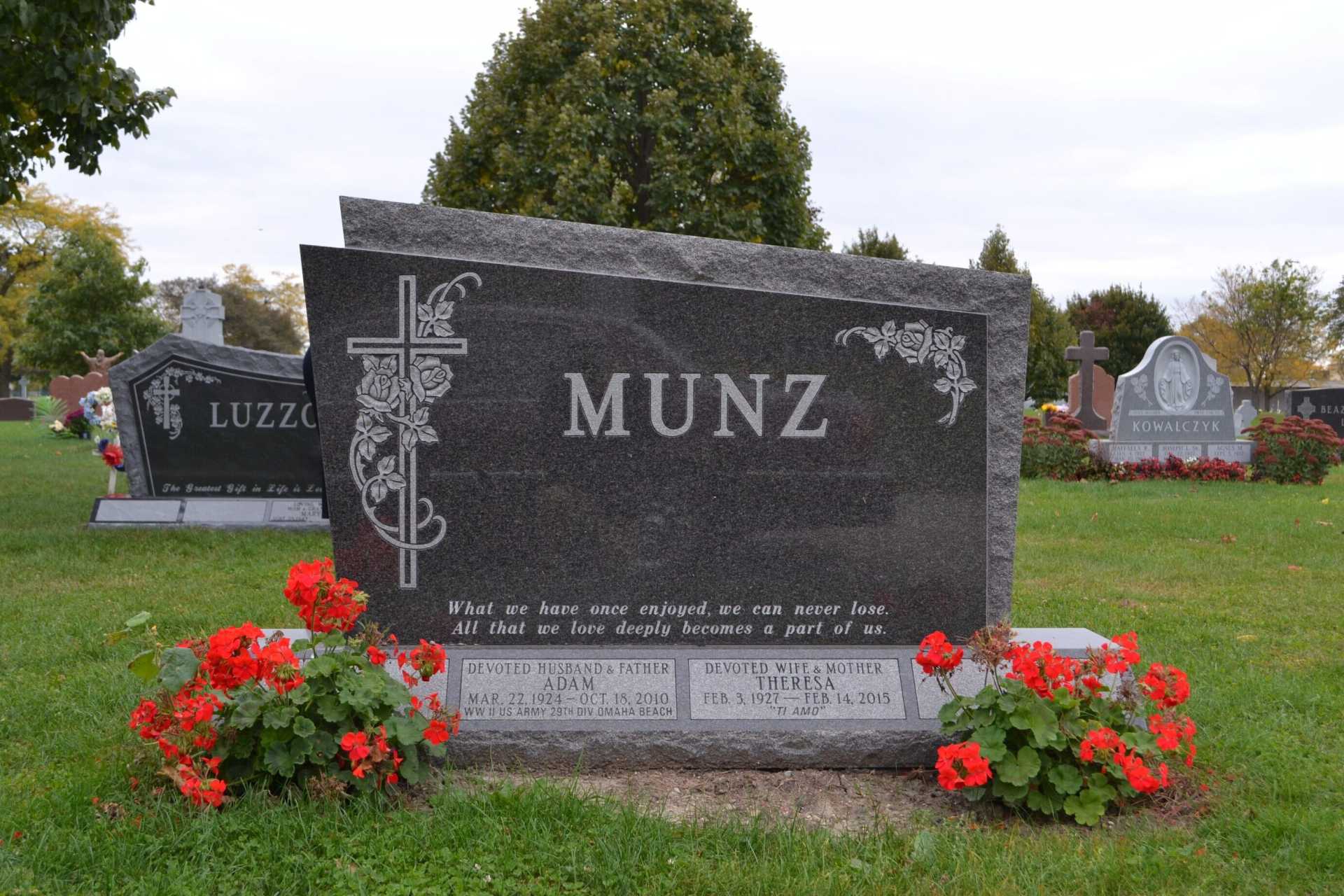 Dark granite headstone with the name 