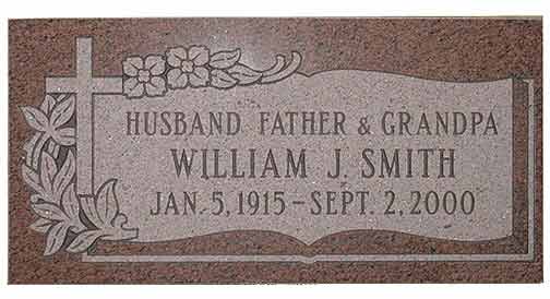 Headstone: Husband, Father, & Grandpa William J. Smith, Jan. 5, 1915 - Sept. 2, 2000.  Cross, flowers, and leaves.