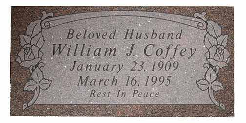Tombstone of William J. Coffey, with dates January 23, 1909 - March 16, 1995, inscribed 