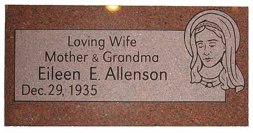 Headstone for Eileen E. Allenson, with the words 