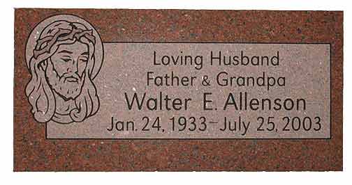 Headstone: Jesus image, text 