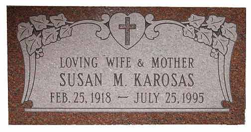 Gravestone of Susan M. Karosas, with dates 1918-1995, 