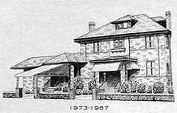 A black and white drawing of a house from 1973-1987.