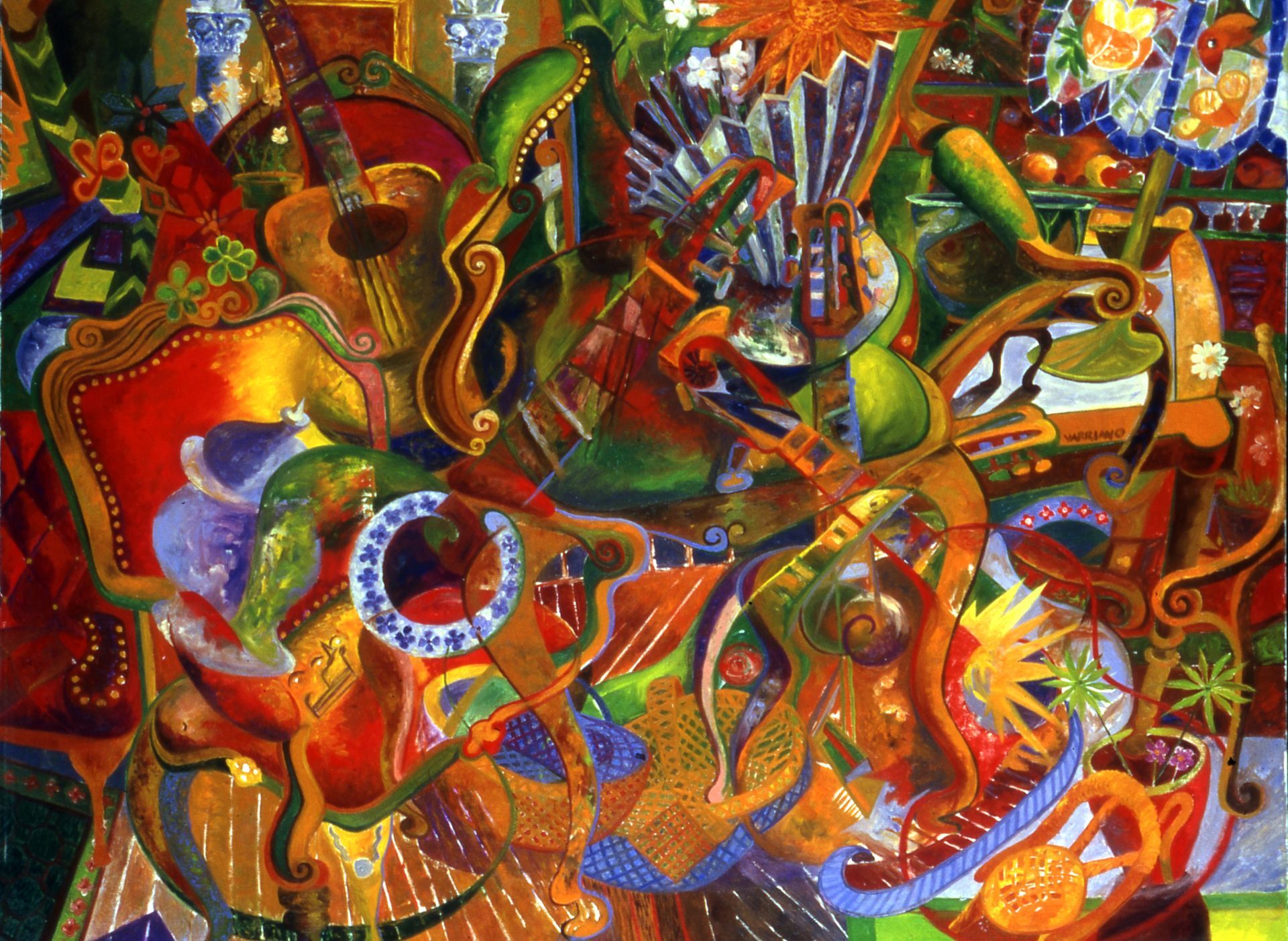 John Varriano, American Artist Abstract Oil Painting: Dancing Guitars