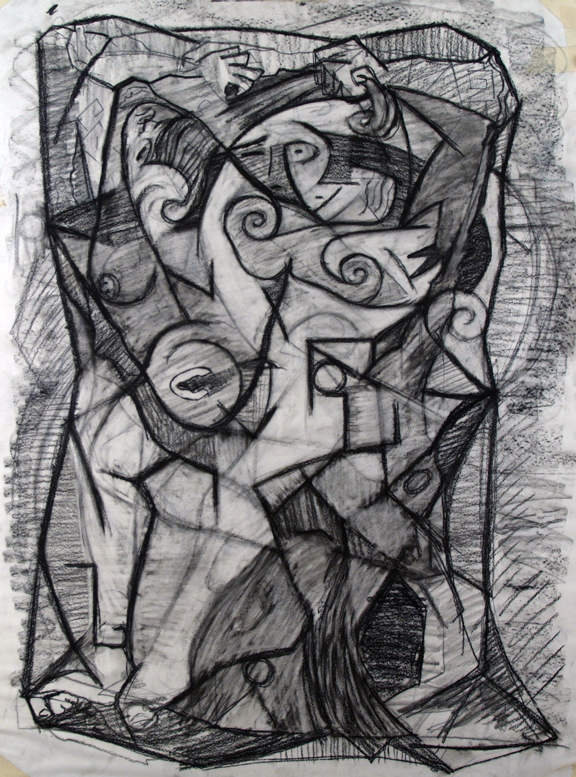 John Varriano, American Artist Abstract Charcoal Drawing: Apollo & Daphne