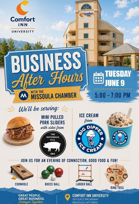 A business after hours flyer hosted at the J&K Customs in Missoula.
