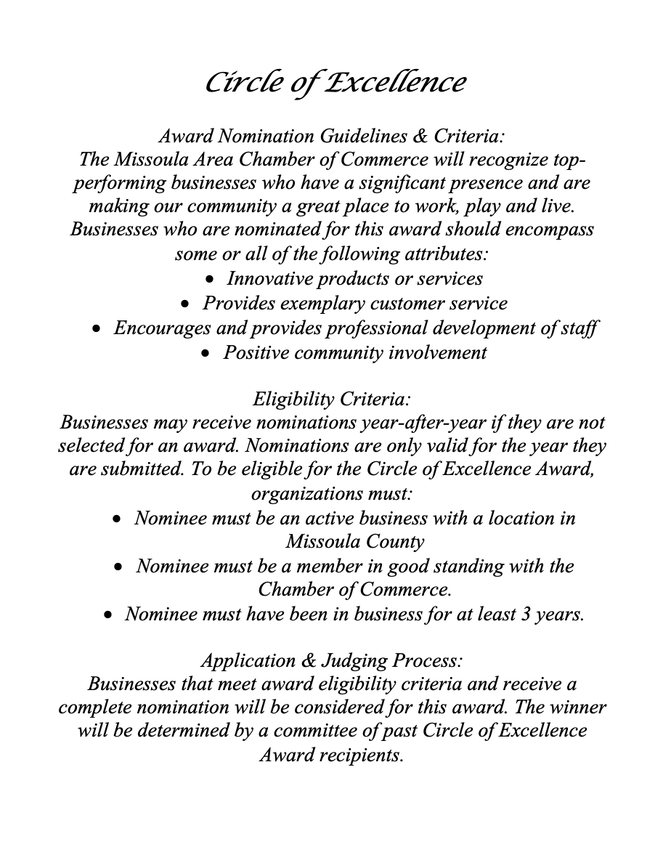 It is a circle of excellence award nomination guideline & criteria.