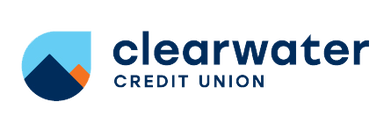 The clearwater credit union logo is blue and orange with a mountain in the middle.