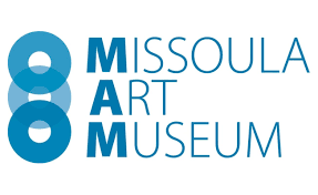 The missoula art museum logo is blue and white