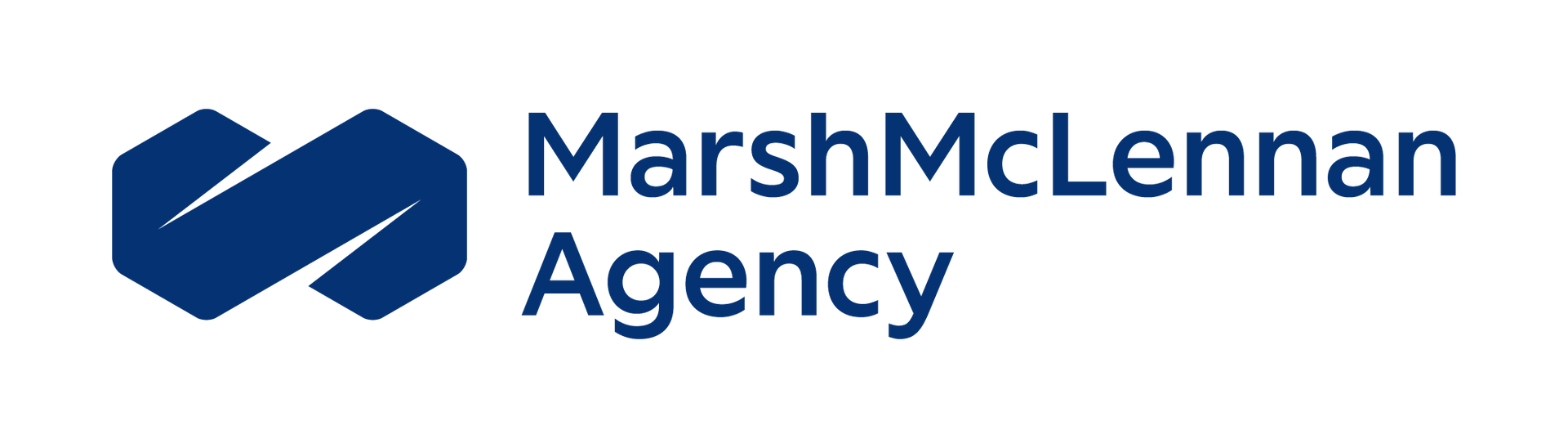 The logo for marsh mclennon agency is blue and white.