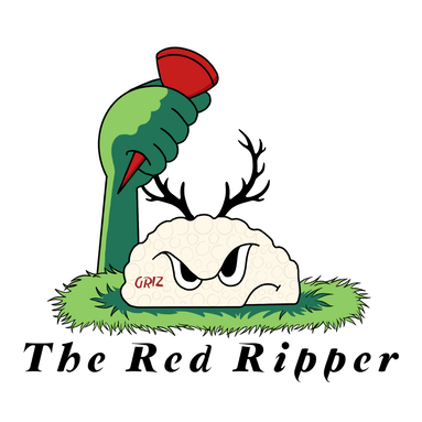 A logo for the red ripper with a hand holding a golf club