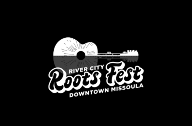 A black and white logo for river city roots fest