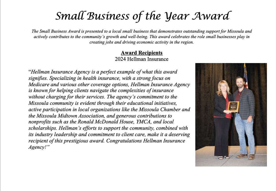 A man and a woman are standing next to each other holding a small business of the year award.