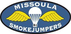 A logo for missoula smokejumpers with a parachute and wings.