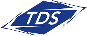 A blue and white logo for tds on a white background