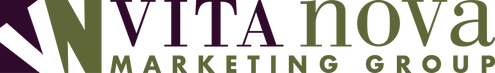 The vita nova marketing group logo is purple and green