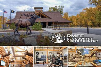 There is a statue of an elk in front of the elk country visitor center.