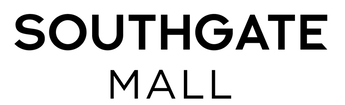A black and white logo for southgate mall on a white background.