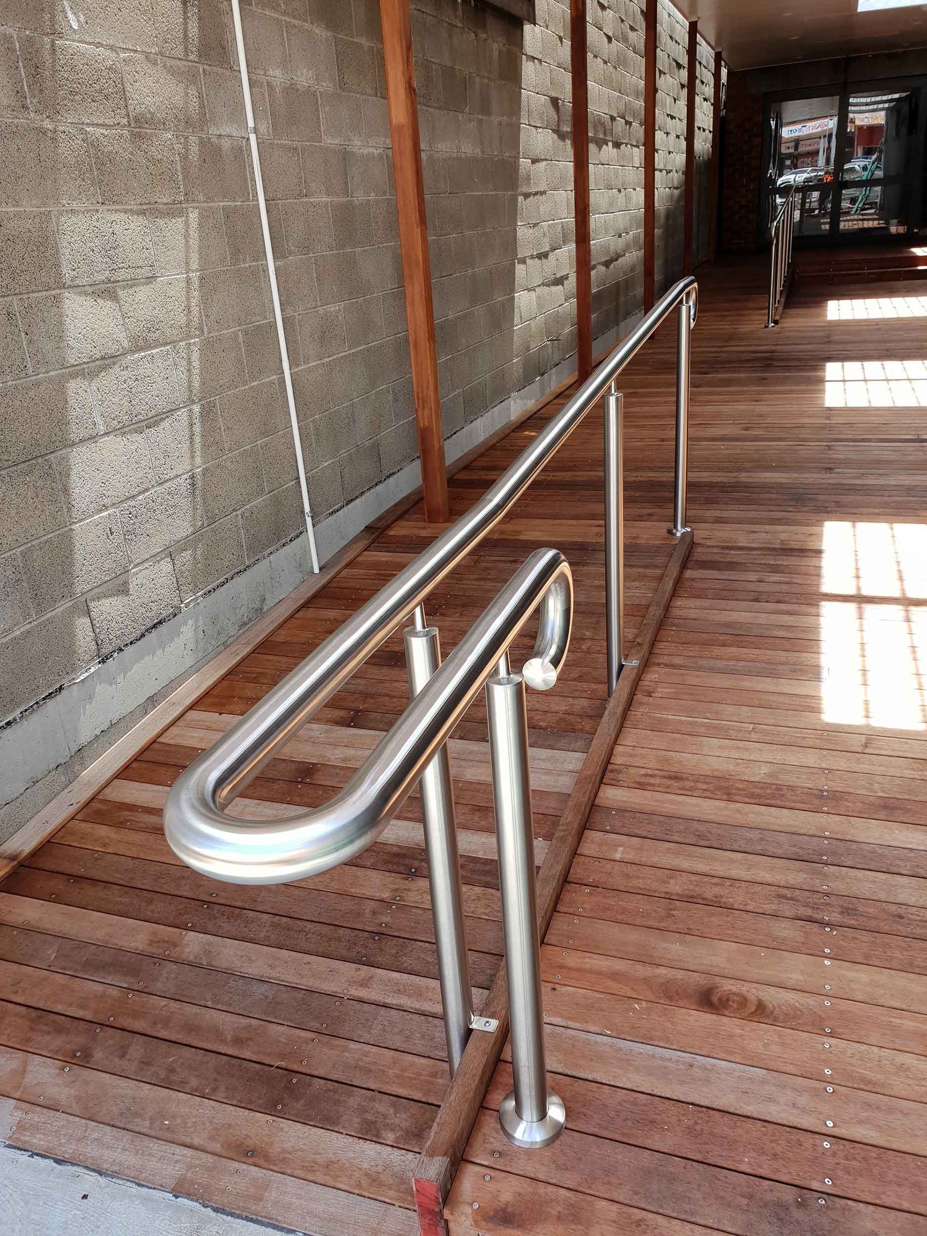 Stainless Steel Pipe Handrail and Wood Floor — Cardiff, NSW — M P Stainless Steel Manufacturing