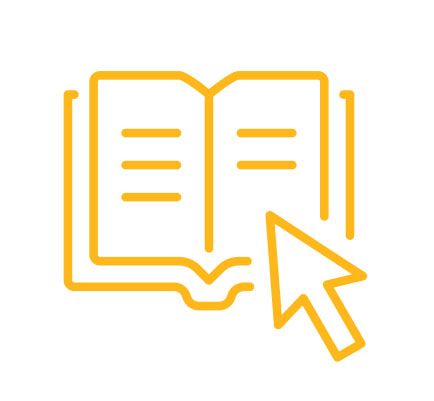 An icon of an open book with an arrow pointing to it.
