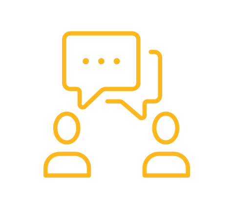 A group of people are talking to each other with speech bubbles.