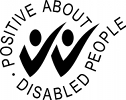 A black and white logo for positive about disabled people.