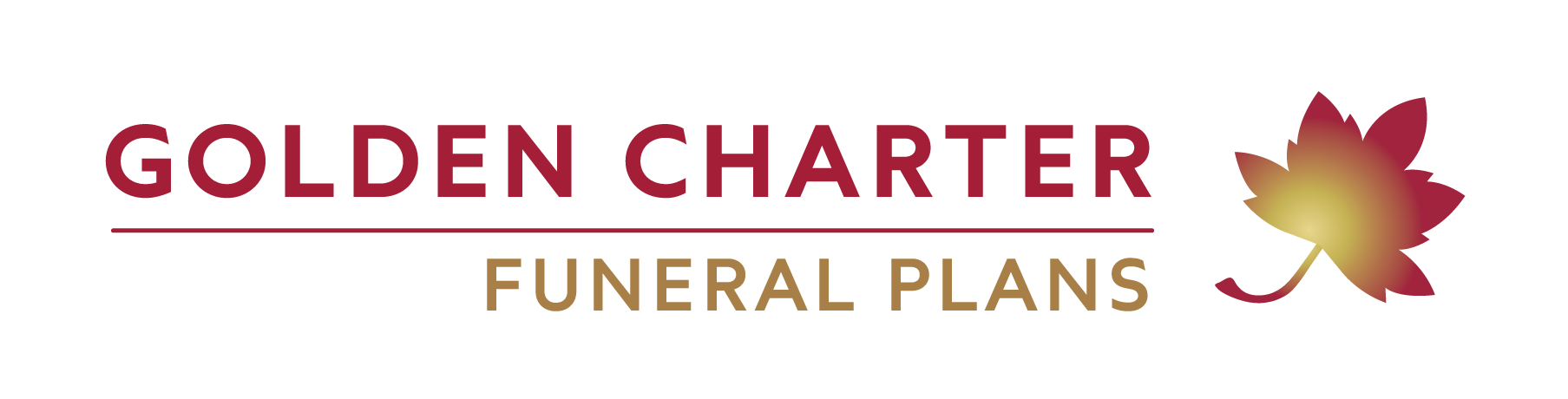 A logo for golden charter funeral plans with a maple leaf