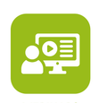 An icon of a person sitting in front of a computer screen.