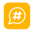 A yellow app icon with a white hashtag inside of a speech bubble.