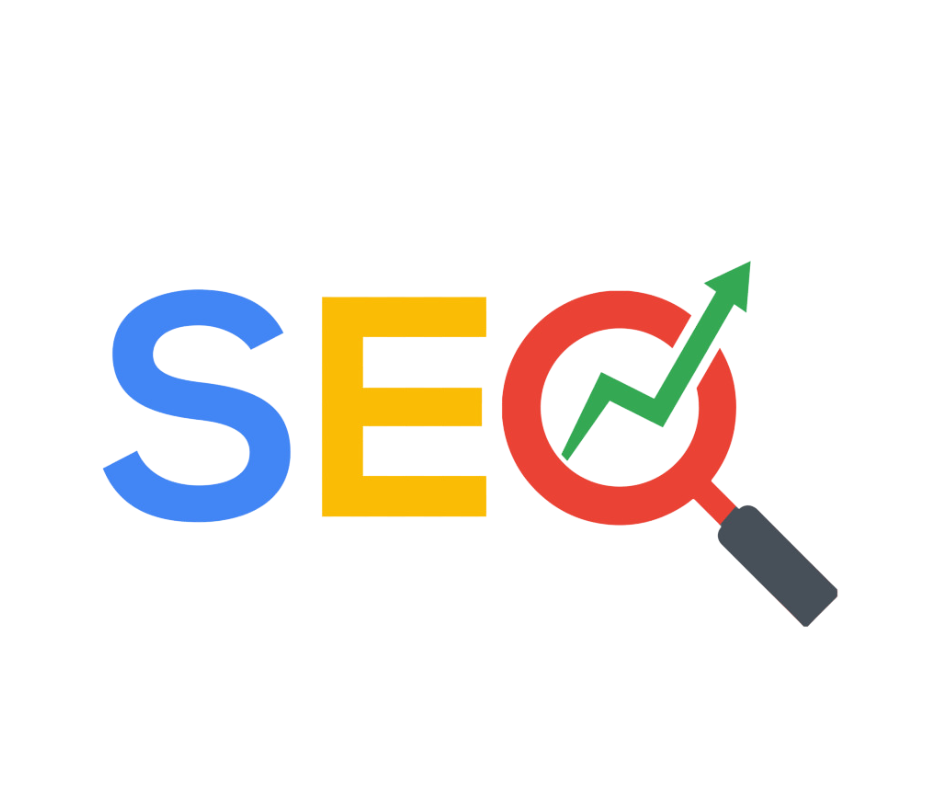 A logo for seo with a magnifying glass and an arrow.