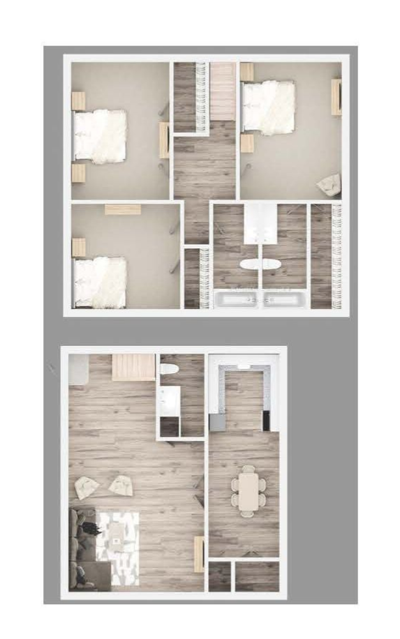 Floor plan for a 3-bedroom, 2.5-bath apartment with pricing and leasing office information.