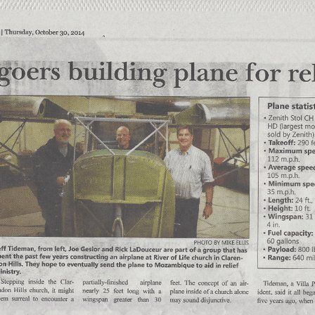 A newspaper article about goers building a plane