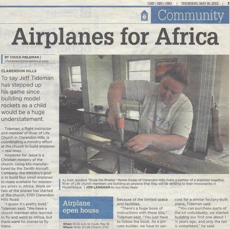 A newspaper article about airplanes for africa