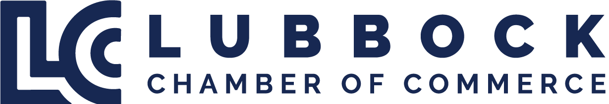 The clubbock chamber of commerce logo is blue and white