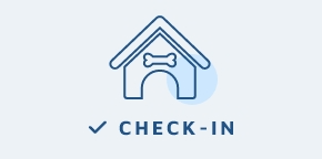 Dog house icon with checkmark and 