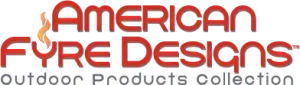 Logo of American FYRE Designs, featuring red text with a flame graphic and the tagline